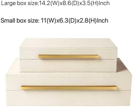 Sagala Set of 2 Beige Shagreen Decorative Boxes With Gold Metal Handles, Faux...