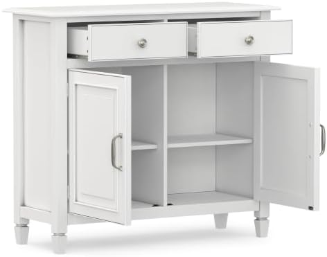 SIMPLIHOME Connaught 40" Wide Solid Wood Storage Cabinet in White