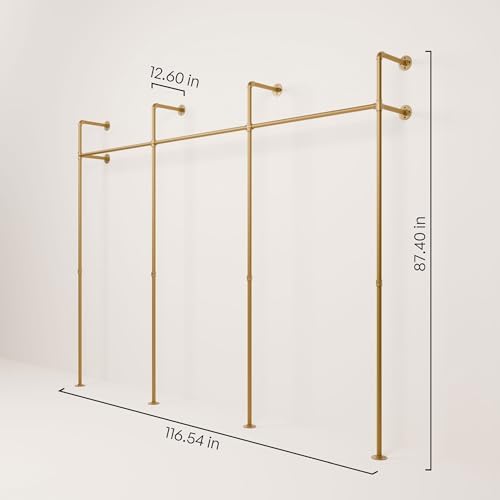 pamo Gold Clothing Rack Wall Mounted – 117" W × 87" H, 750 lbs