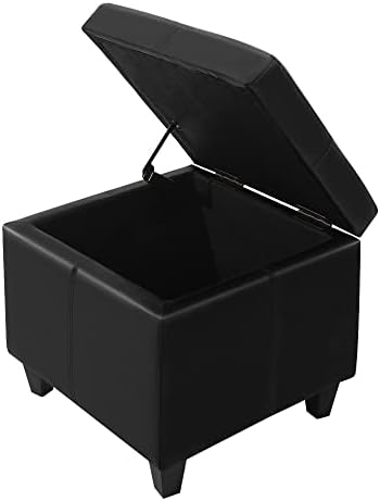 CangLong 18'' Square Storage Ottoman,Faux Leather Foot Rest Stools wi...