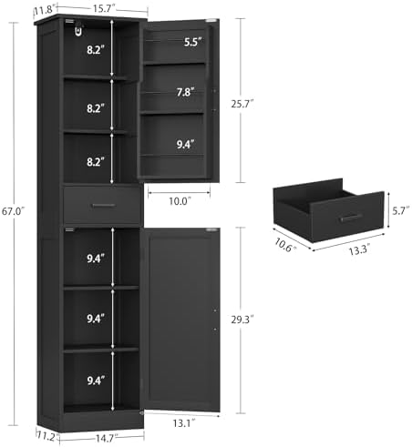 Tall Storage Cabinet with Door Shelves & Drawer, Kitchen Pantry Cabinet