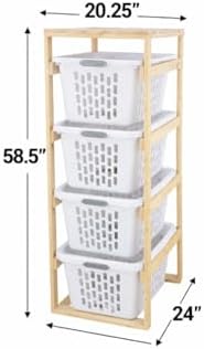4 Tier Narrow Solid Wood Laundry Basket Storage Organizer