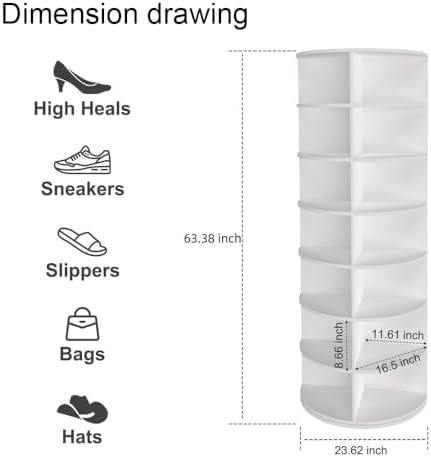 Shoe Organizer 7-Tier Spinning Shoe Rack - 360° Rotating Storage Organizer fo...