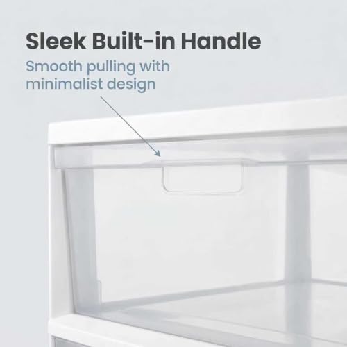 Wide 3 Drawer White Plastic Storage Tower with Clear Removable Bins