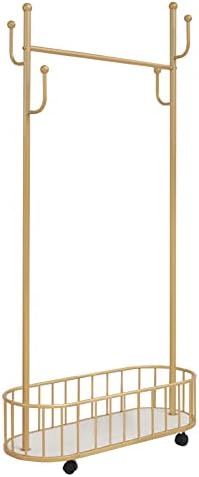Gold Clothing Rack with Wheels Rolling Clothes Rack with Storage Basket Metal...