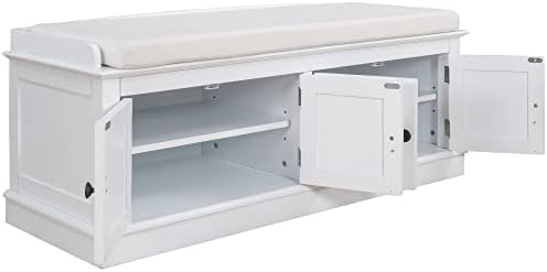 GDFStudio Jasd Storage Bench with 4 Doors and Adjustable Shelves, Removable C...