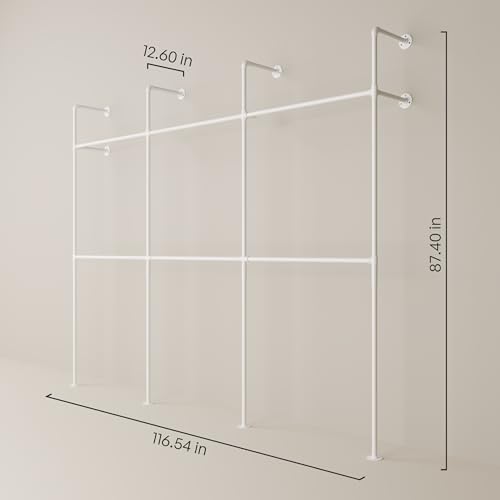 pamo Industrial Clothing Rack Wall Mounted White – 117" W × 87" H, ...