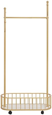 Gold Clothing Rack with Wheels Rolling Clothes Rack with Storage Basket Metal...