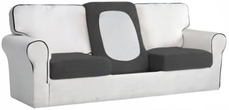 Easy-Going Stretch Individual Chair Couch Cushion Cover Sofa Cushion Furniture Protector Sofa slipcover Soft Flexibility with Elastic Bottom (3-piece Sofa Cushion Cover, Dark Gray)