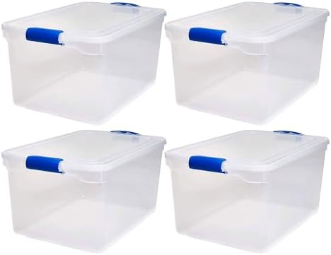 HOMZ Secure Latch, Clear Plastic Storage Organizer Bins, 66 Quart, 4 Pack