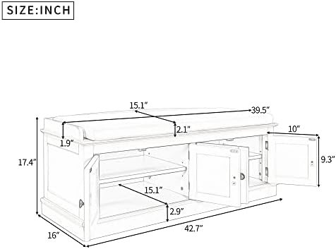 GDFStudio Jasd Storage Bench with 4 Doors and Adjustable Shelves, Removable C...