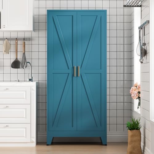 COFaR Home Farmhouse Storage Cabinet with Barn Door, Tall Kitchen Pantry Cupb...