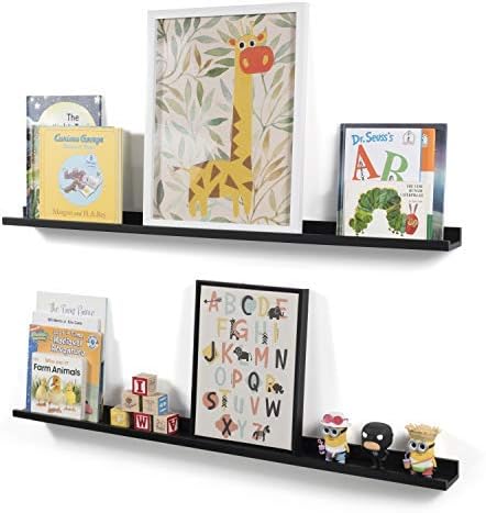 Wallniture Denver 46" Black Floating Shelf for Wall Collage, Picture Led...