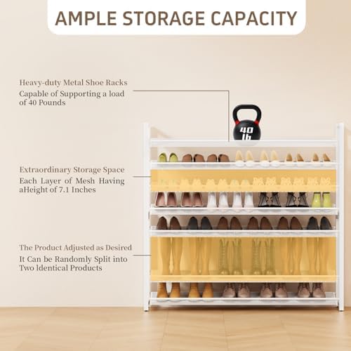 Metal Shoe Rack,Large 8 Tier Shoe Organizer, Heavy Duty Metal 8-Tier Stackabl...