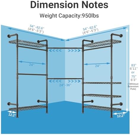 Timate L3 L Shape Garment Rack Heavy Duty Clothes Rack for Hanging Clothes, E...