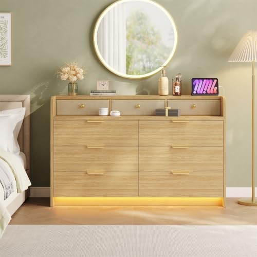 MapleGrace 53'' Wide 9 Drawer Dresser for Bedroom, Wood TV Stand Dres...