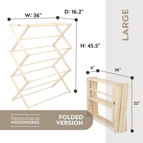 Pennsylvania Woodworks Premium American Maple Clothes Drying Rack - Handcraft...