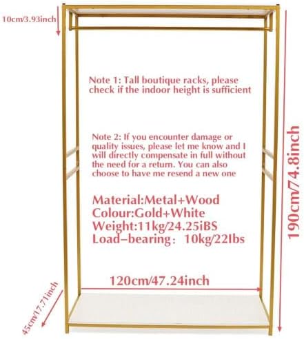 75" Tall Gold Clothing Garment Rack Boutique Retail Display Stand
