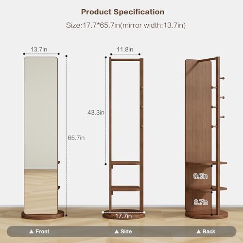 BOWEI Solid Wooden Coat Rack, Free Standing Coat Stand with Full Length mirro...