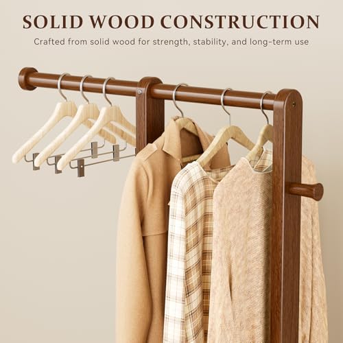 Solid Wood Coat Rack Freestanding Double Rod Clothes Rack Space Saving