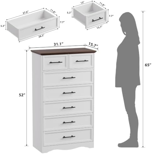 YANSNWO White 7 Drawer Dresser for Bedroom, 52" Tall Chest of Drawers