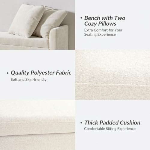 HULALA HOME 59" Storage Bench with 2 Throw Pillows & Armrests, Linen