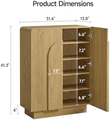 ONBRILL Shoe Storage Cabinet,13.8" D x 31.6" W x 43.3" H, Oak