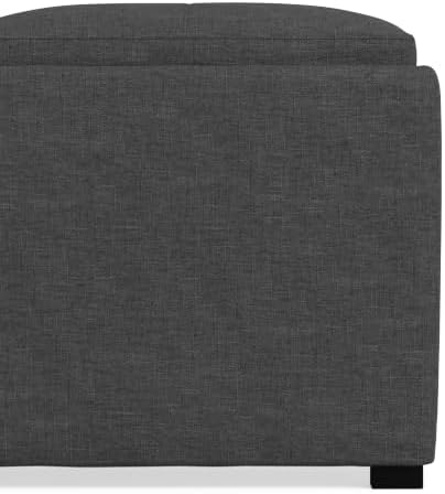 SIMPLIHOME Avalon 35" Wide Linen Look Fabric Square Ottoman in Slate Grey