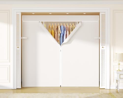 ULIFHOME E3C White Clothes Rack with Beige Cover, Heavy Duty Garment Rack