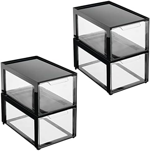 mDesign Plastic Desk Organizer and Storage Bin w/Pull Out Drawer - Stackable ...