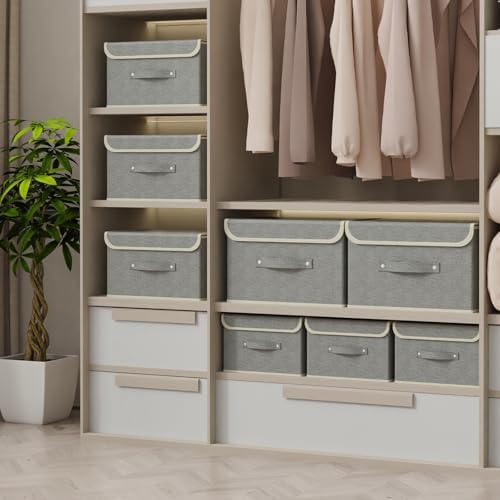 Foldable Fabric Storage Cubes with Lids,Grey 10.2x7.9x6.7in,5 Pack