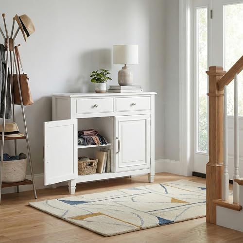 SIMPLIHOME Connaught 40" Wide Solid Wood Storage Cabinet in White