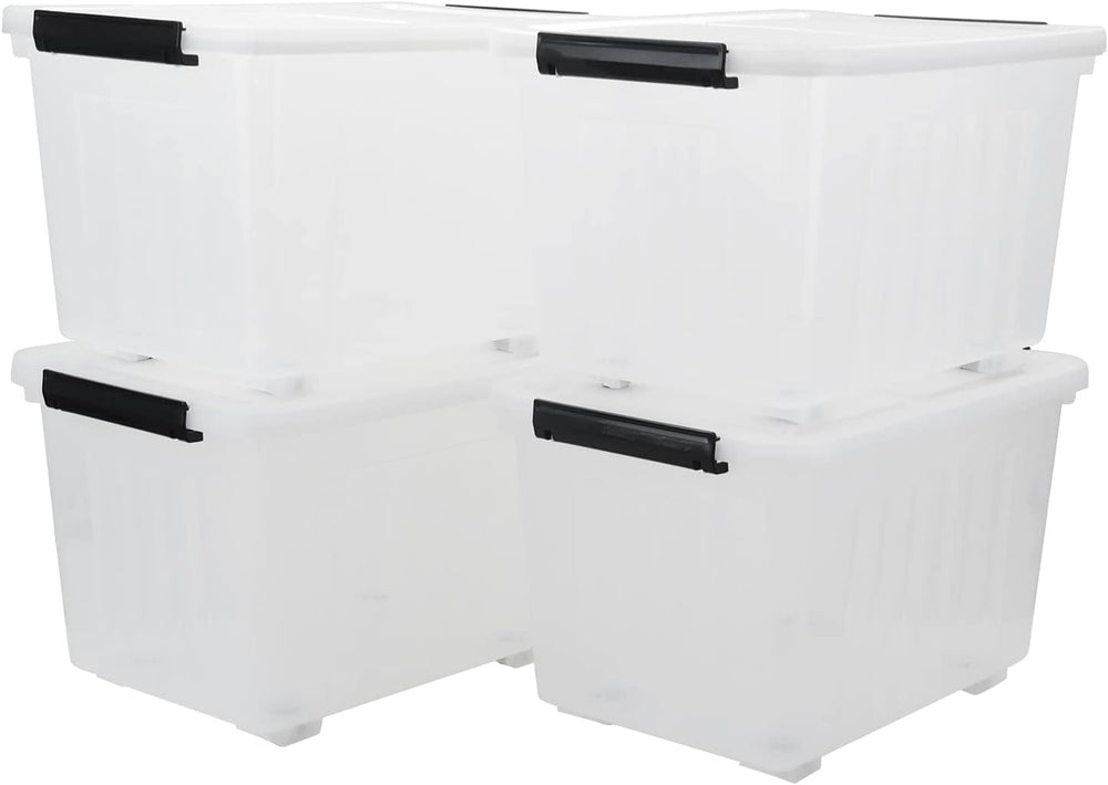 4-Pack 50L Clear Plastic Storage Bins with Wheels