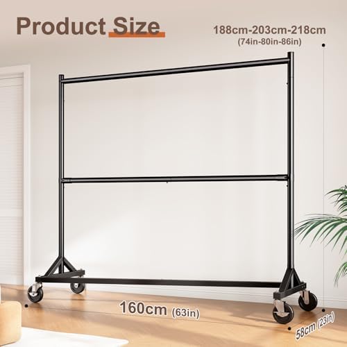 HOKEEPER Z Rack, Clothes Rack Hold 550LB Adjustable Height Double Rod Black