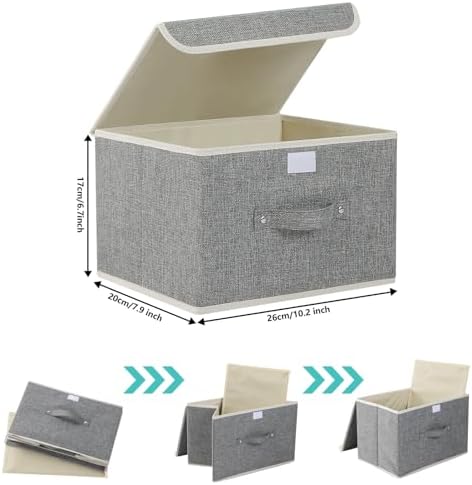 Foldable Fabric Storage Cubes with Lids,Grey 10.2x7.9x6.7in,5 Pack