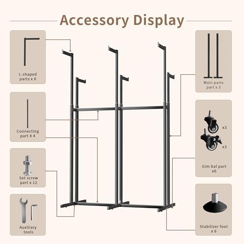 Retail Clothing Rack with Wheels, Heavy Duty 6-Arm Commercial Garment Rack