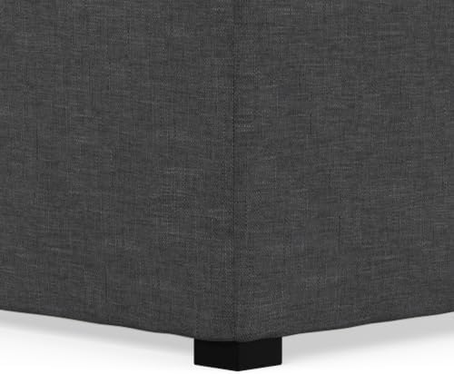 SIMPLIHOME Avalon 35" Wide Linen Look Fabric Square Ottoman in Slate Grey