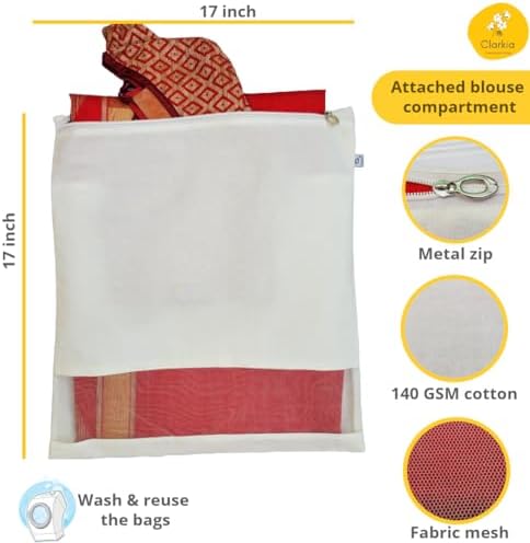 Reusable Cotton Saree Cover with Blouse compartment big size for Storage, War...