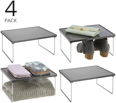 mDesign Metal Stacking Storage Organization for Shelves Inside Closet in Bedr...
