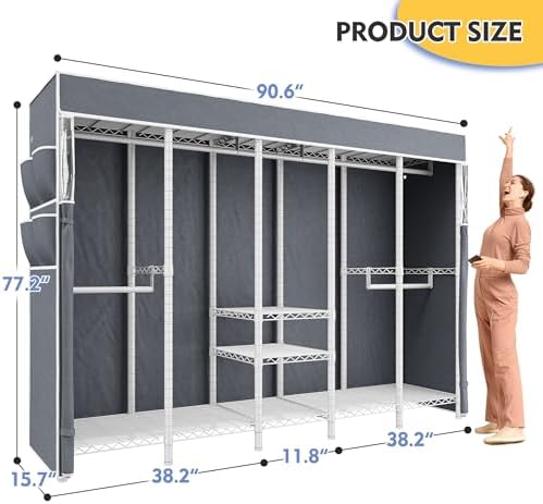 Raybee Clothes Rack with Cover, Portable Closet 1200LBS Adjustable Shelves