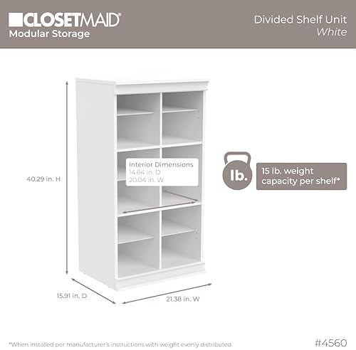 ClosetMaid Modular Storage Shelf Unit with 12 Adjustable Shelves & Divide...