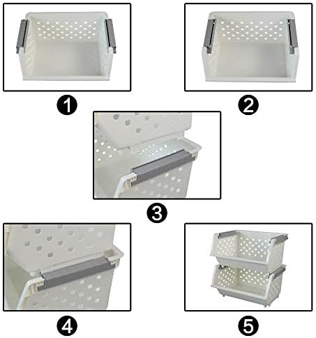 3-Pack White Plastic Kitchen Stackable Storage Baskets