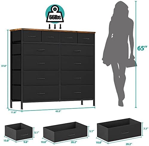 VASICAR Large Dresser for Bedroom with 12 Drawers, Tall Fabric Dressers