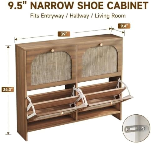 Nicetree Shoe Cabinet Storage for Entryway, Narrow Shoe Organizers with 4 Fli...