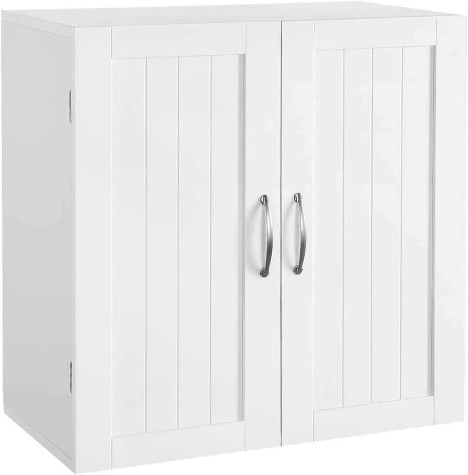 Yaheetech Wall Mounted Bathroom Storage Cabinet with Doors, Laundry, White