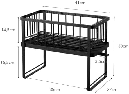 YAMAZAKI Home Tower Two-Tier Adjustable Dish Drainer Rack, Compact Drying Rac...