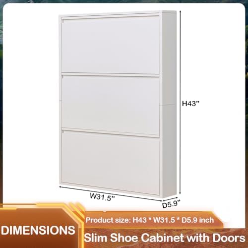 Shoe Storage Cabinet with 3 Flip Drawers, Hidden Slim Narrow Shoe Rack Cabine...