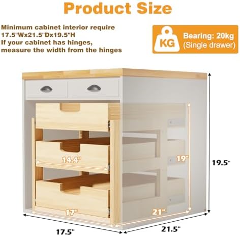 Pull Out Cabinet Organizer, 17''W×21''D Sliding Drawers for C...