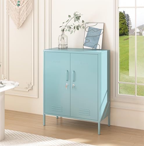 Blue 2-Door Lockable Metal Storage Cabinet, Heavy Duty 3-Tier Tall Locker wit...