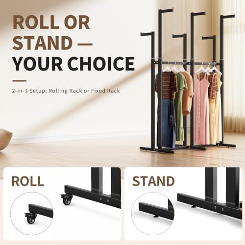 Retail Clothing Rack with Wheels, Heavy Duty 6-Arm Commercial Garment Rack